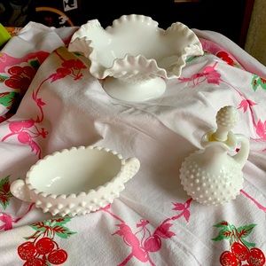 Vintage Hobnail milk glass set